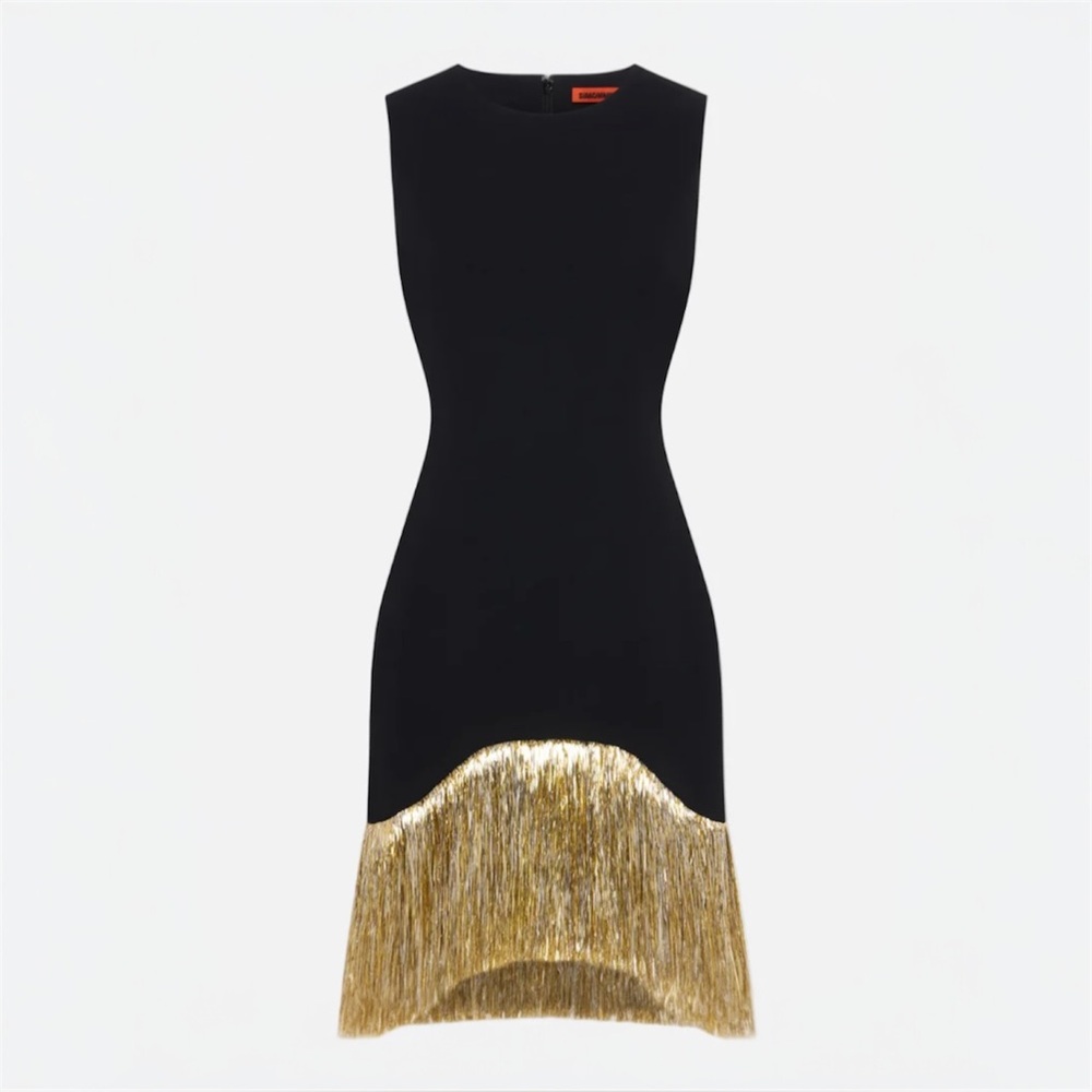 Simon Miller Bowie Fringe Mini Dress in Black Gold Silver Size Small NWT - Picture 15 of 17